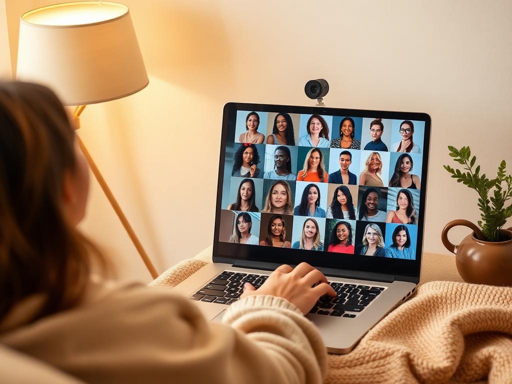 Femme en rencontre vidéo avec un cercle de femmes à l'écran